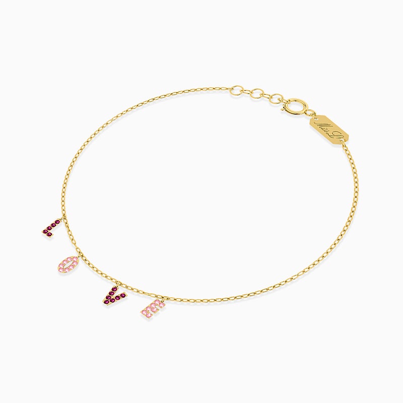 Miss L' by L'azurde Love Word Colored Stones Chain Bracelet in 18K Gold - Image 2